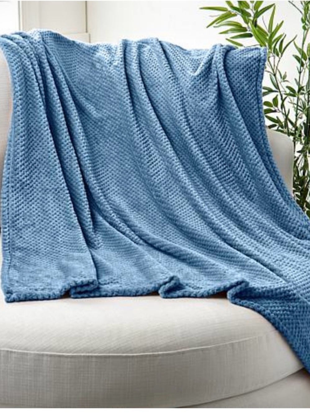 Joy MANGANO Plush Blue Textured Throw Blanket -